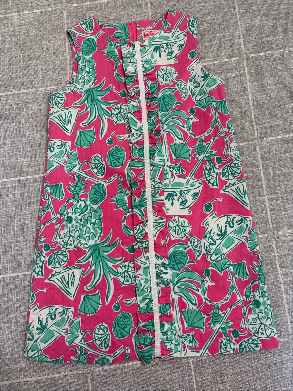 Lilly Pulitzer Originals Girl Scorpion Bowl Shift Dress Size 8 Ruffle Trim Green
